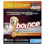 Bounce Pet Hair and Lint Guard Mega Dryer Sheets with 3X Pet Hair Fighters, Fresh Scent, 130 Coun... | Amazon (US)