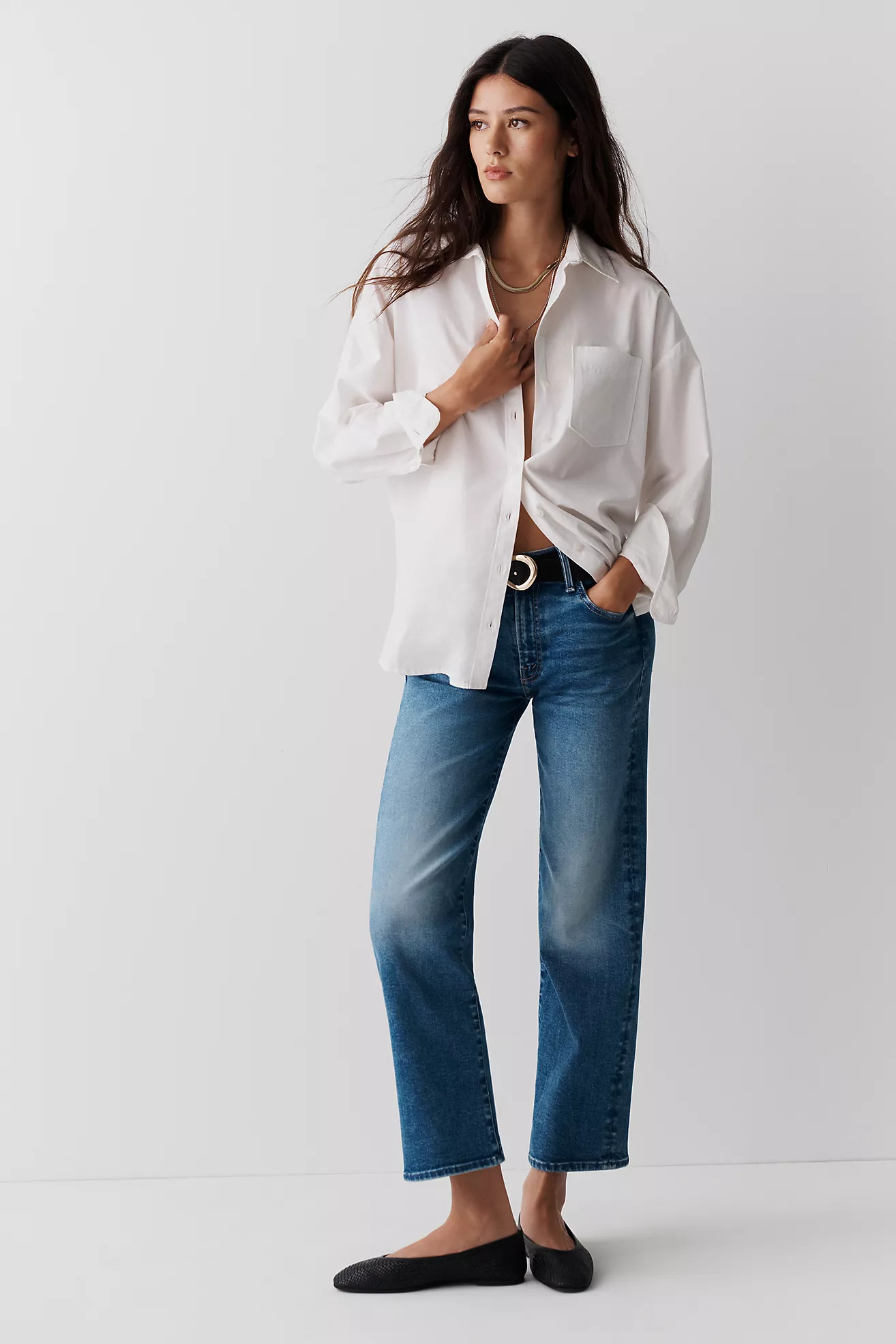 MOTHER Rambler Mid-Rise Straight Zip Flood Jeans | Anthropologie (US)