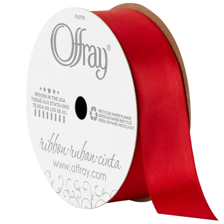 Offray Ribbon, Red 7/8 inch Single Face Satin Polyester Ribbon, 18 feet - Walmart.com | Walmart (US)
