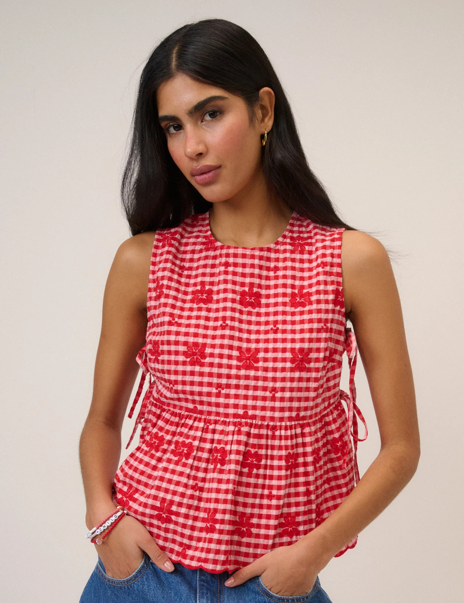 Red Gingham Side Tie Swing Top | Nobody's Child