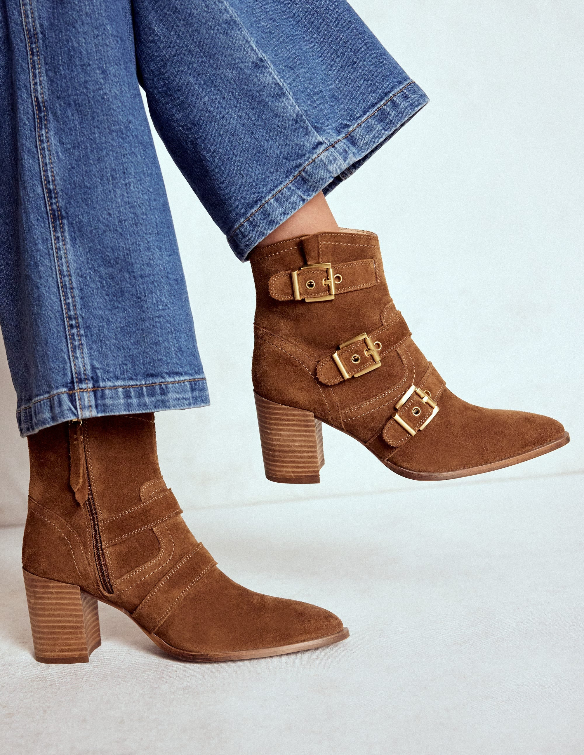 Heeled Buckled Ankle Boot-Cognac | Boden UK