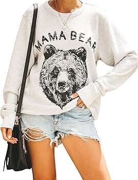 Women's Cute Long Sleeve Top Loose Mama Bear Crewneck Pullover Sweatshirt | Amazon (US)