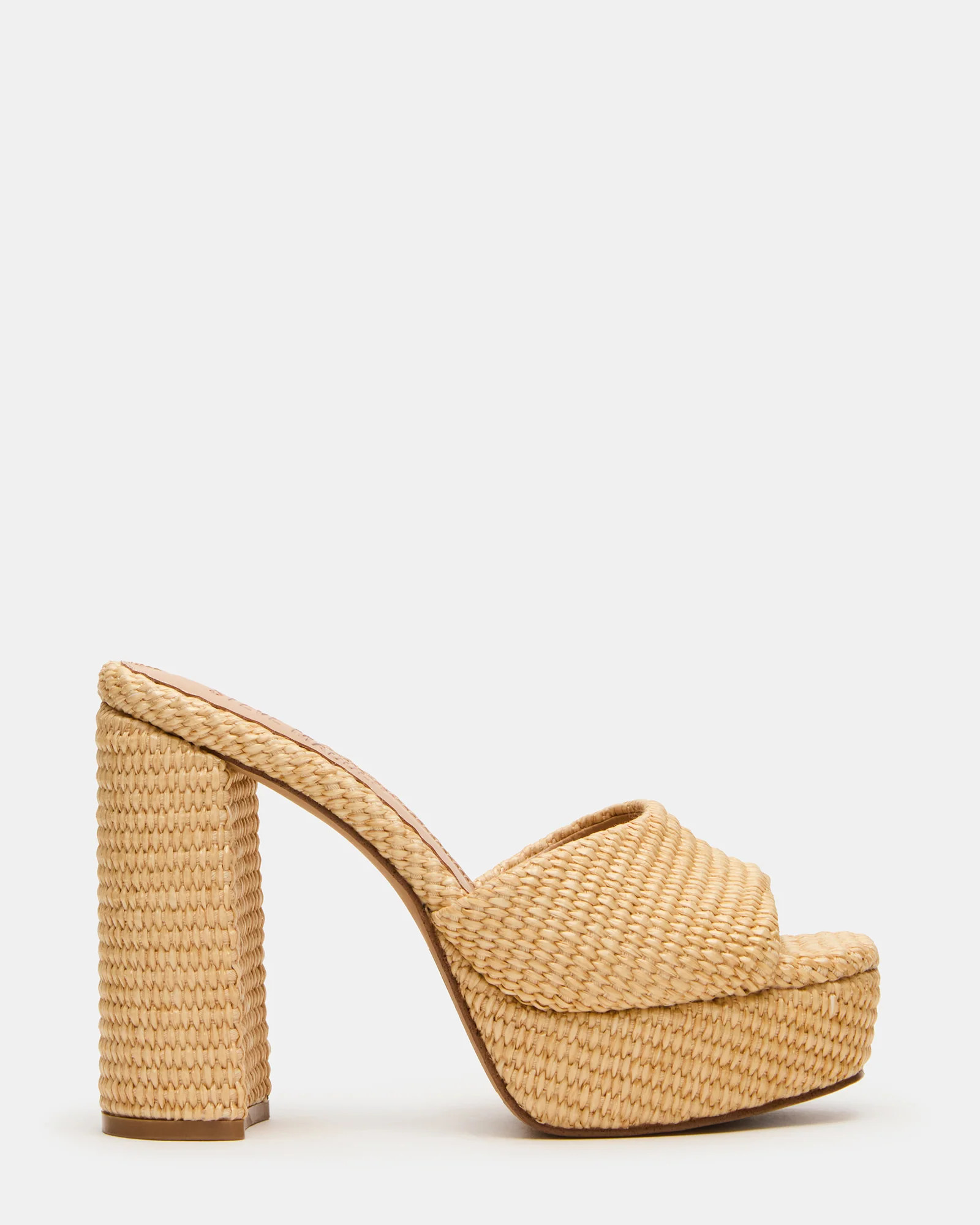 JOEL Natural Raffia Square-Toe Platform Raffia Mule Women's Heel | Steve Madden (US)