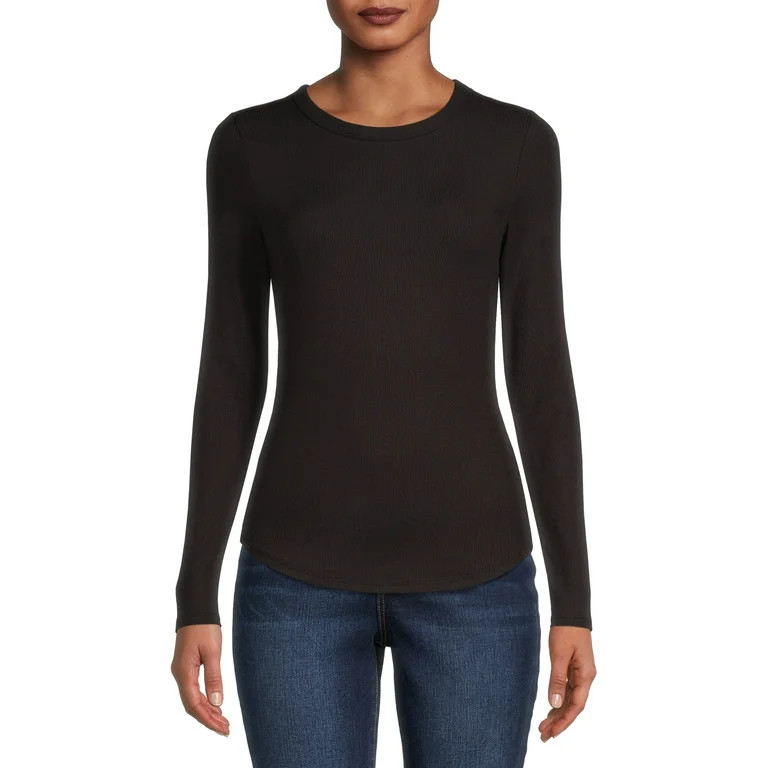 No Boundaries Juniors' Crew Ribbed Long Sleeve Tee | Walmart (US)