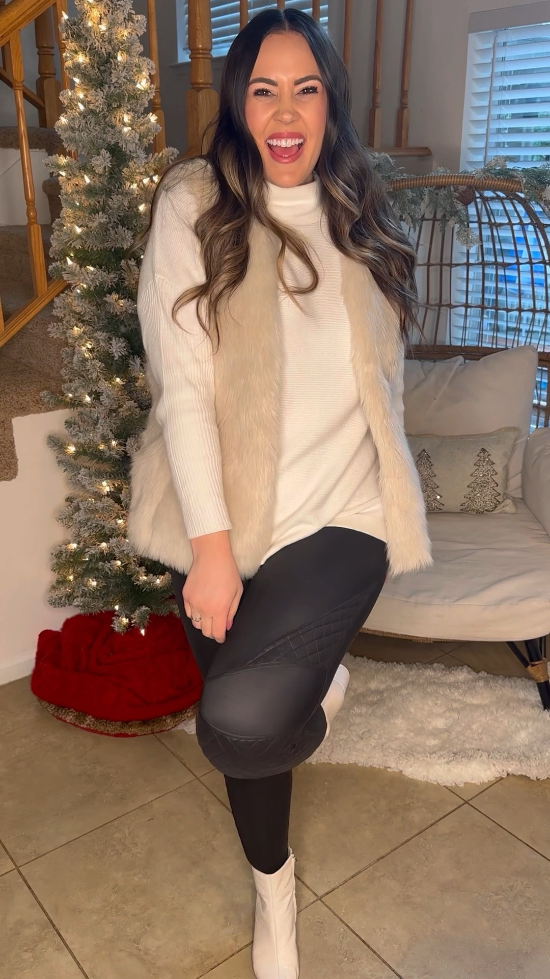 White fur vest clearance outfit