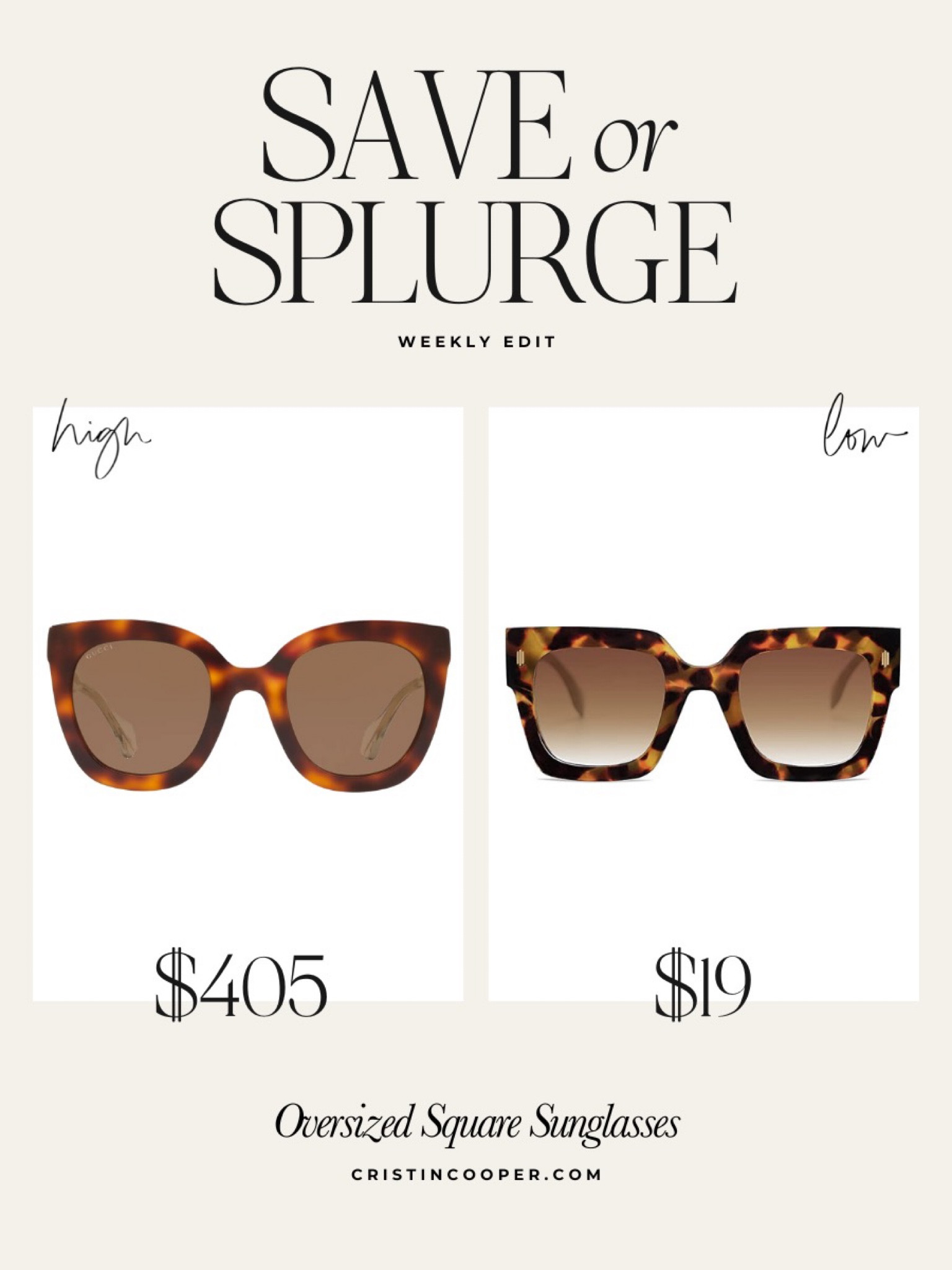 Save or Splurge - Oversized Square Sunglasses

#sunglasses #savesplurge #dupe #lookforless #gucci

#LTKFind #LTKstyletip #LTKunder50