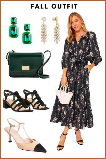 Fall outfit, wedding guest outfit, party outfit, cocktail dress, special occasion dress // floral dress, crystal earrings, leather bag, heels, nude heels 

#LTKSeasonal #LTKover40 #LTKparties