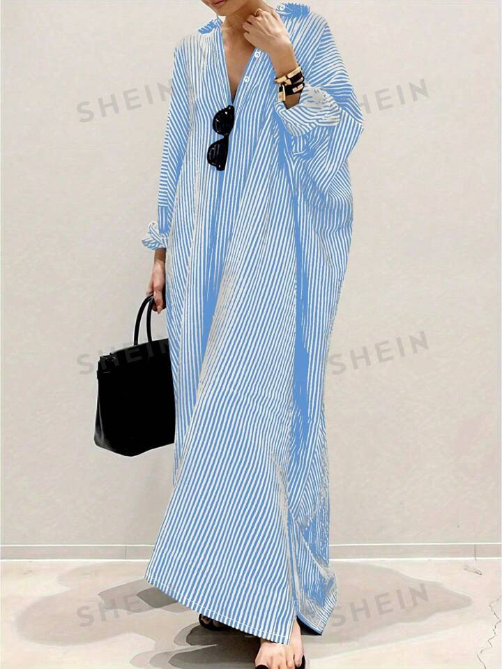 SHEIN Clasi Women's Summer Color Block Striped Casual Long Sleeve Casual Fashion Dress | SHEIN