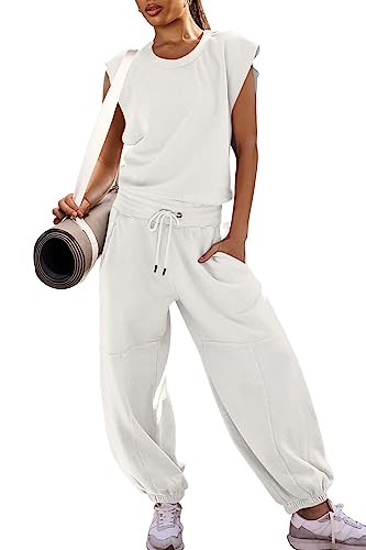 LAMISSCHE Womens Oversized Wide Leg Jumpsuit with Pockets Elastic Waist Workout Onesie Romper Open Back Outfits(Off White,S) | Amazon (US)
