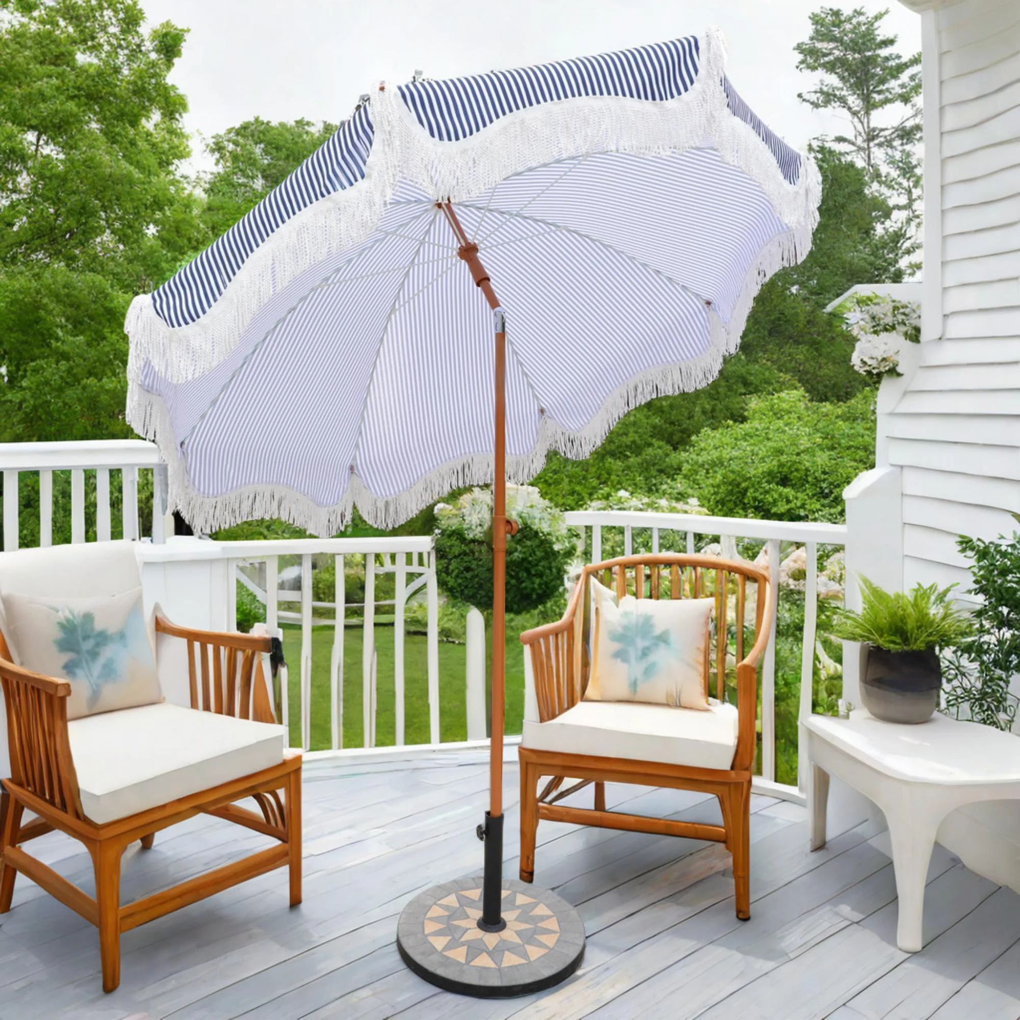 Sophia & William 7FT Outdoor Parasol Umbrella Fiberglass Ribs Umbrella with Tassel, Navy Blue Str... | Walmart (US)