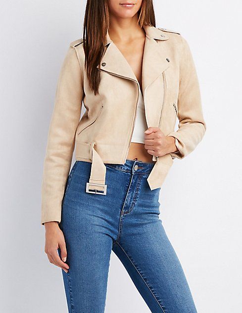 Faux Suede Belted Moto Jacket | Charlotte Russe