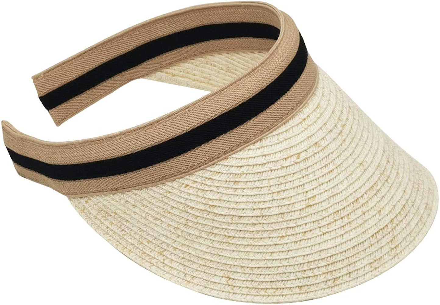 JENDI Womens Straw Clip On Sun Visor Cap Braid Toyo Summer Beach Hat Packable UV Protection UPF 5... | Amazon (US)