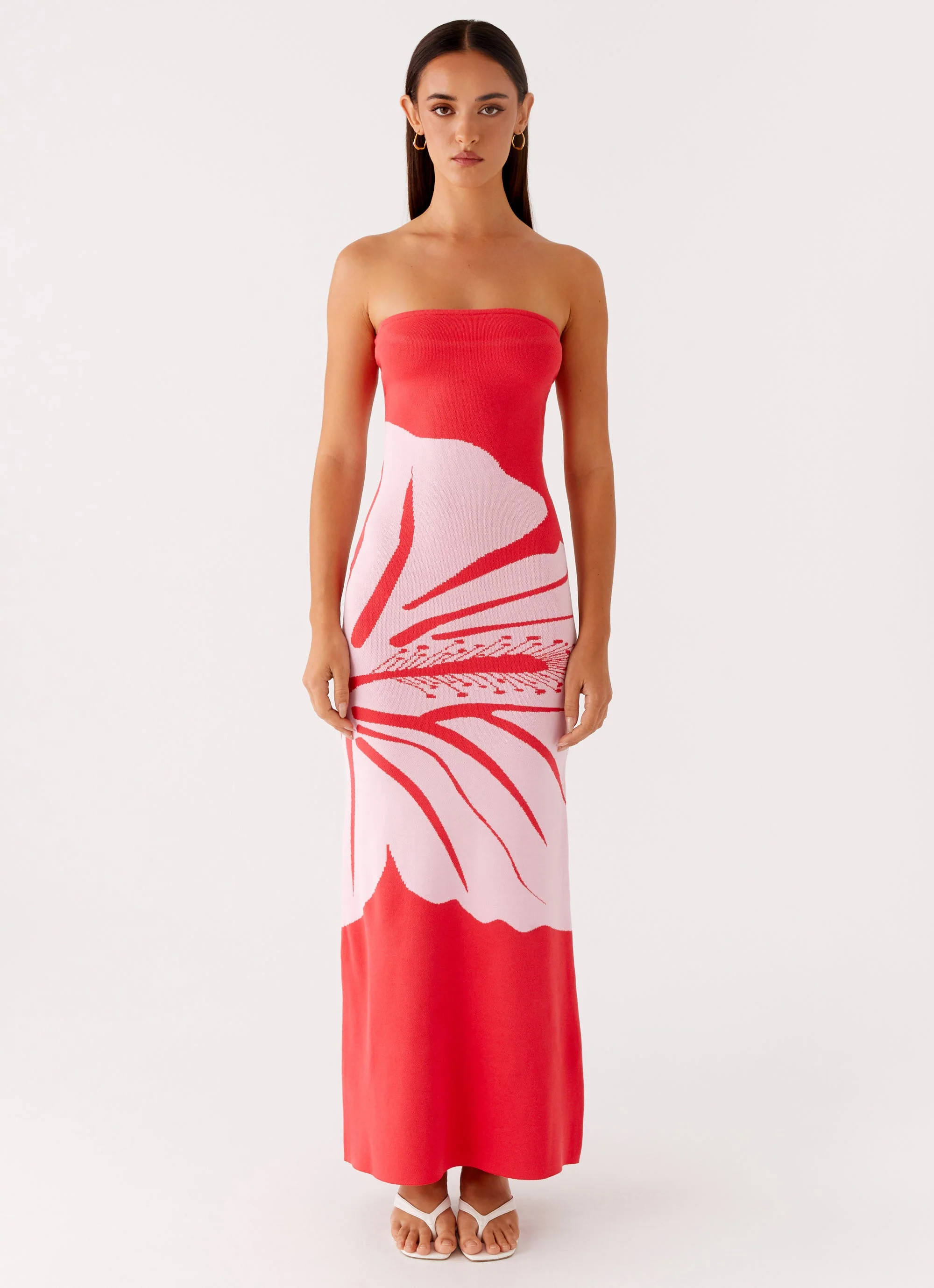 Jala Strapless Knit Maxi Dress - Red Floral | Peppermayo (Global)