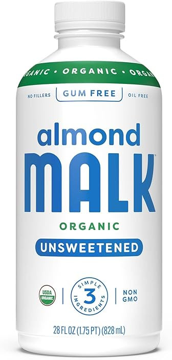 Malk Organic Unsweetened Almond Milk - 28 fl oz - Non GMO, Whole 30 approved, Dairy Free, Vegan, ... | Amazon (US)
