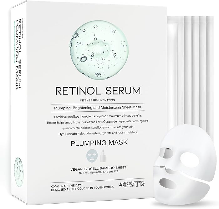 Rejuvenating Vegan Retinol Sheet Mask Korean Wrinkle Lifting, Plumping and Moisturizing Sheet Mas... | Amazon (US)