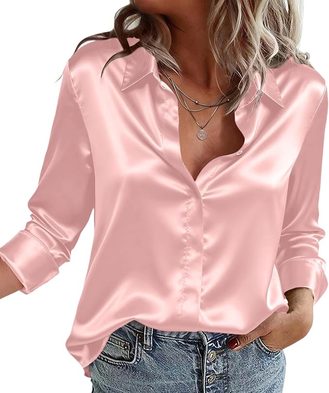 Zeagoo Satin Blouses for Women Casual Long Sleeve Button Down Silk Shirts Dressy Business Work Tu... | Amazon (US)