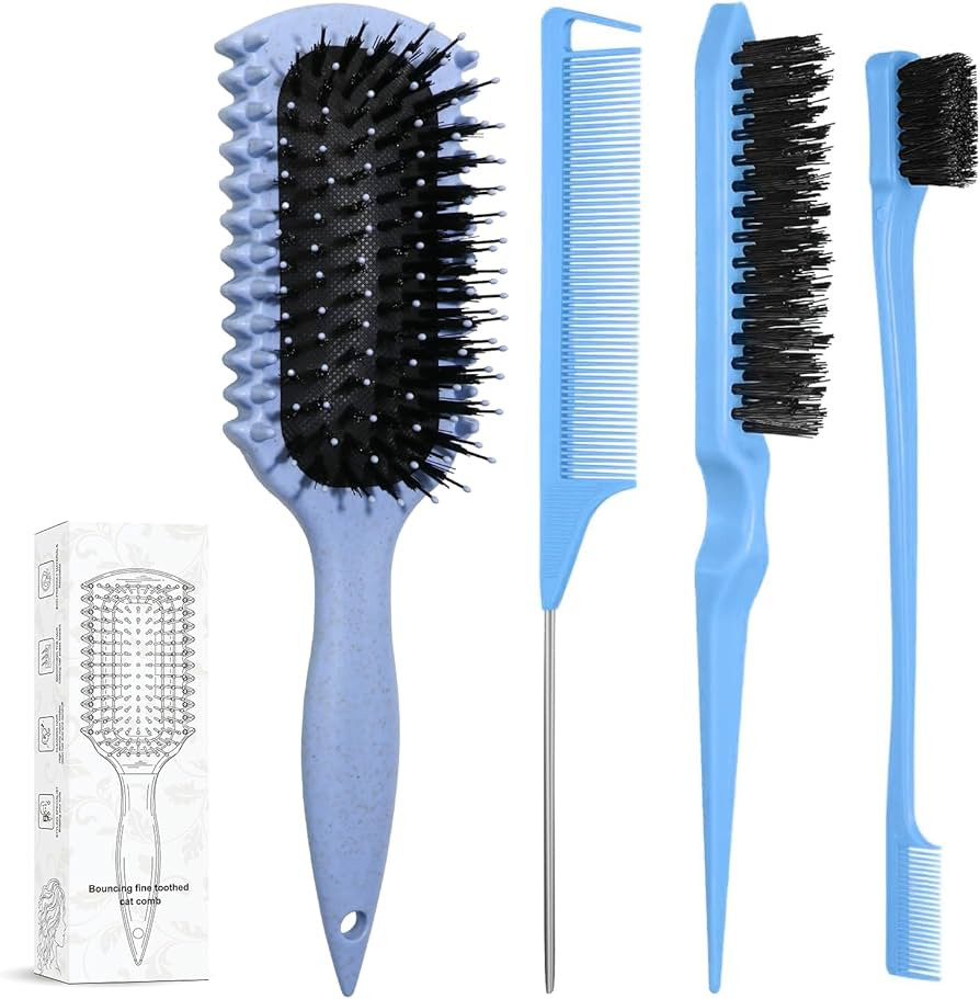 Curl Defining Brush, Curly Hair Brush Products With 3 Pcs Slick Back Hair Brush Set Bristle Brush... | Amazon (US)