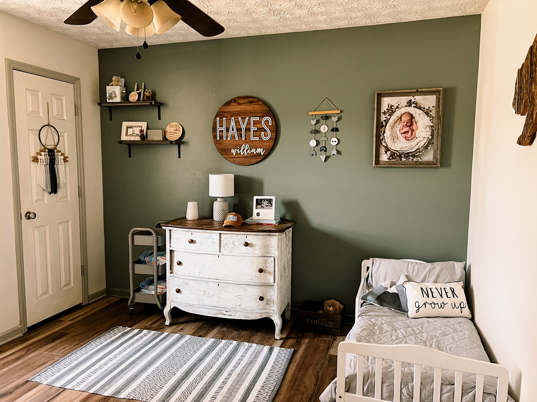Hayes’ room gives me all of the woodland vibes! We love our little bear! 

rug from Marshalls | lamp, shelves, door hanger, & wall hanger from Hobby Lobby | chest of drawers was bought at a consignment store 

#LTKhome #LTKkids #LTKFind