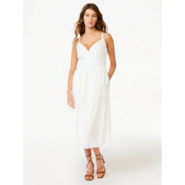 Free Assembly Women's Double Strap Cami Fit and Flare Midi Dress, Sizes XS-XXL | Walmart (US)