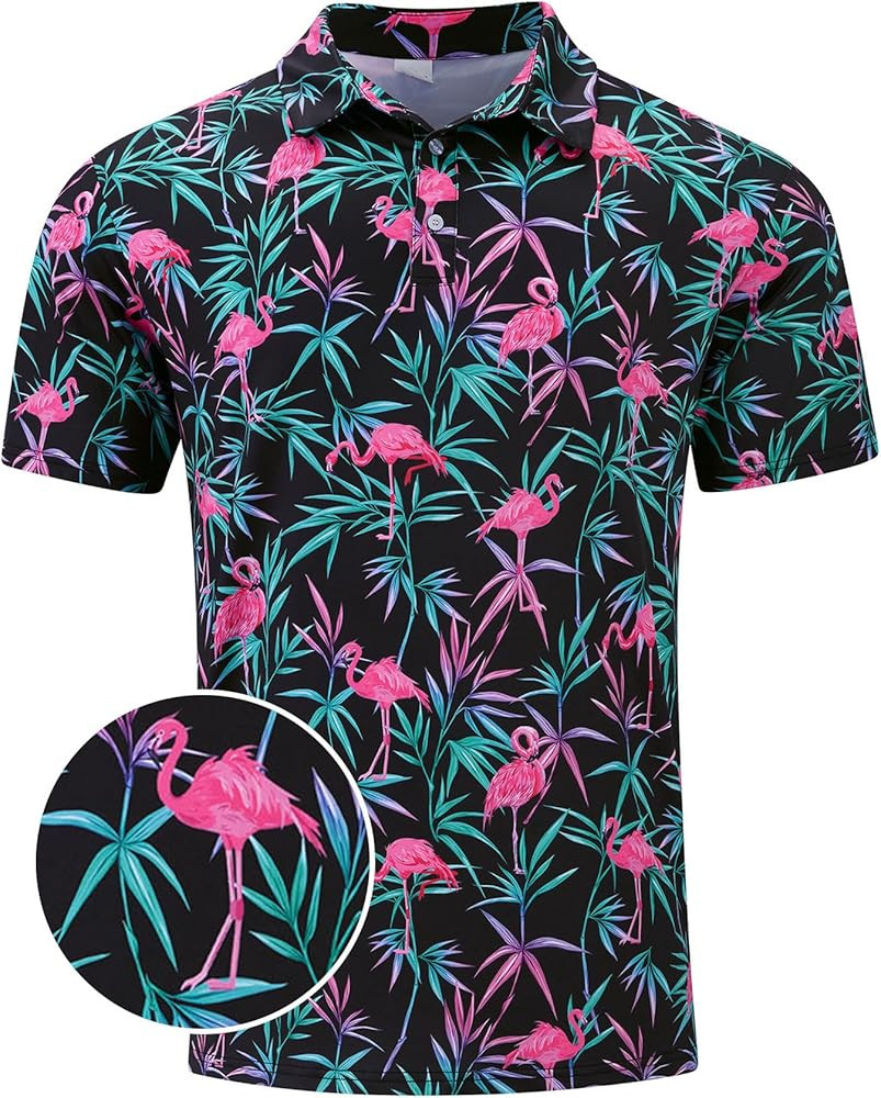 UNIFACO Mens Golf Shirt 3D Print Polo Shirts Dry Fit Performance Moisture Wicking Short Sleeve | Amazon (US)