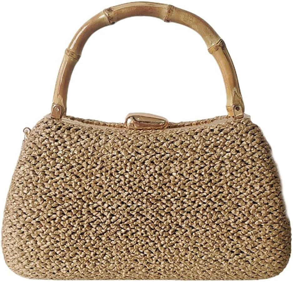 UMREN Top Handle Straw Woven Clutch Purse for Women Summer Straw Crossbody Shoulder Bag Bamboo Ha... | Amazon (US)
