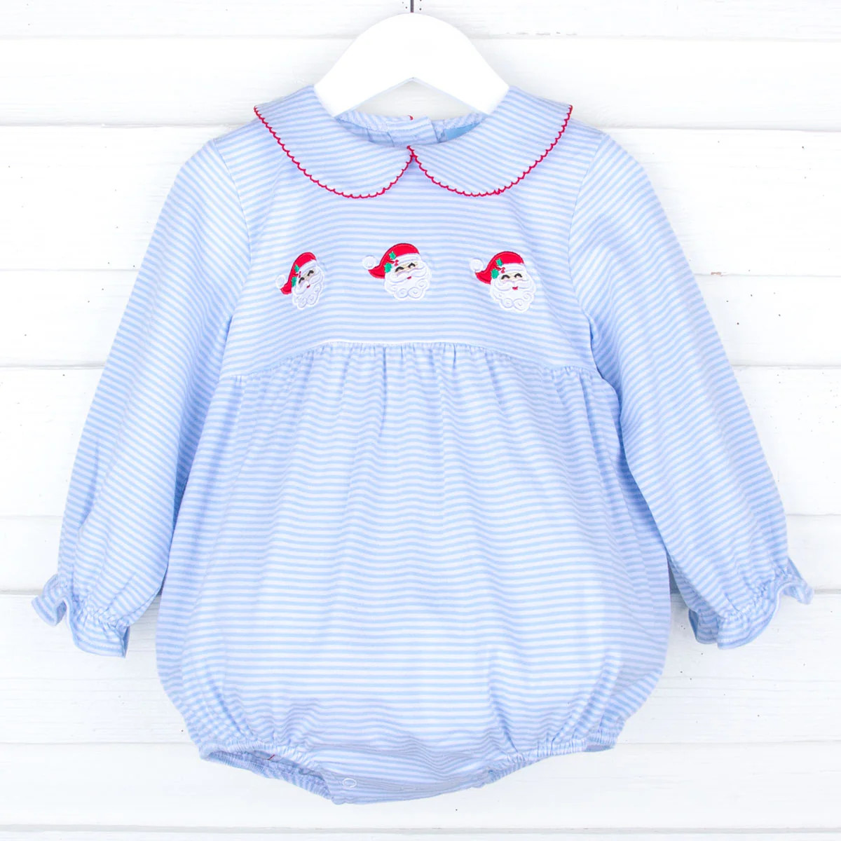 Happy Santa Light Blue Stripe Riley Bubble | Classic Whimsy