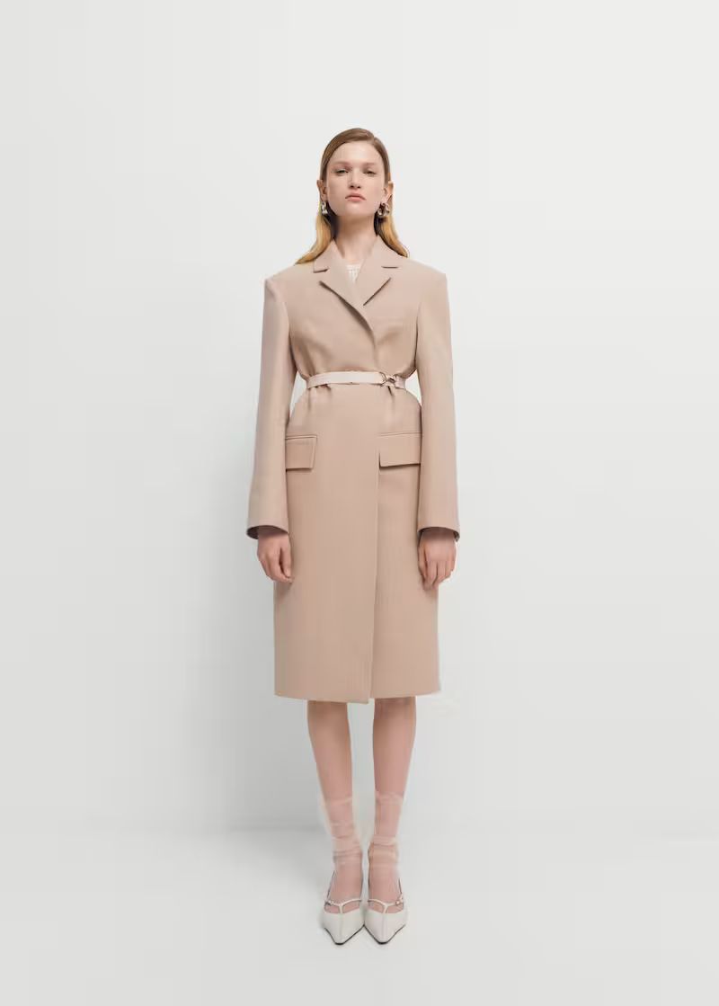 Structured double fabric coat with belt -  Women | Mango USA | MANGO (US)