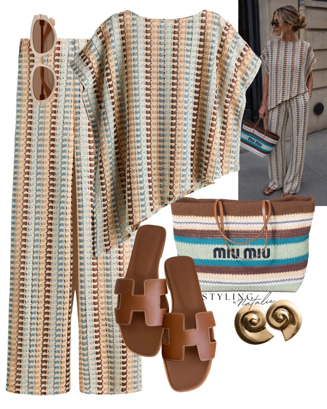 Summer casuals- Stripe knit co ord set, cape
Top and pull on trousers, miu miu tote bag, slide sandals and seashell earrings.
Beach outfit, vacation,high street, cover up

#LTKuk #LTKsummer #LTKeurope