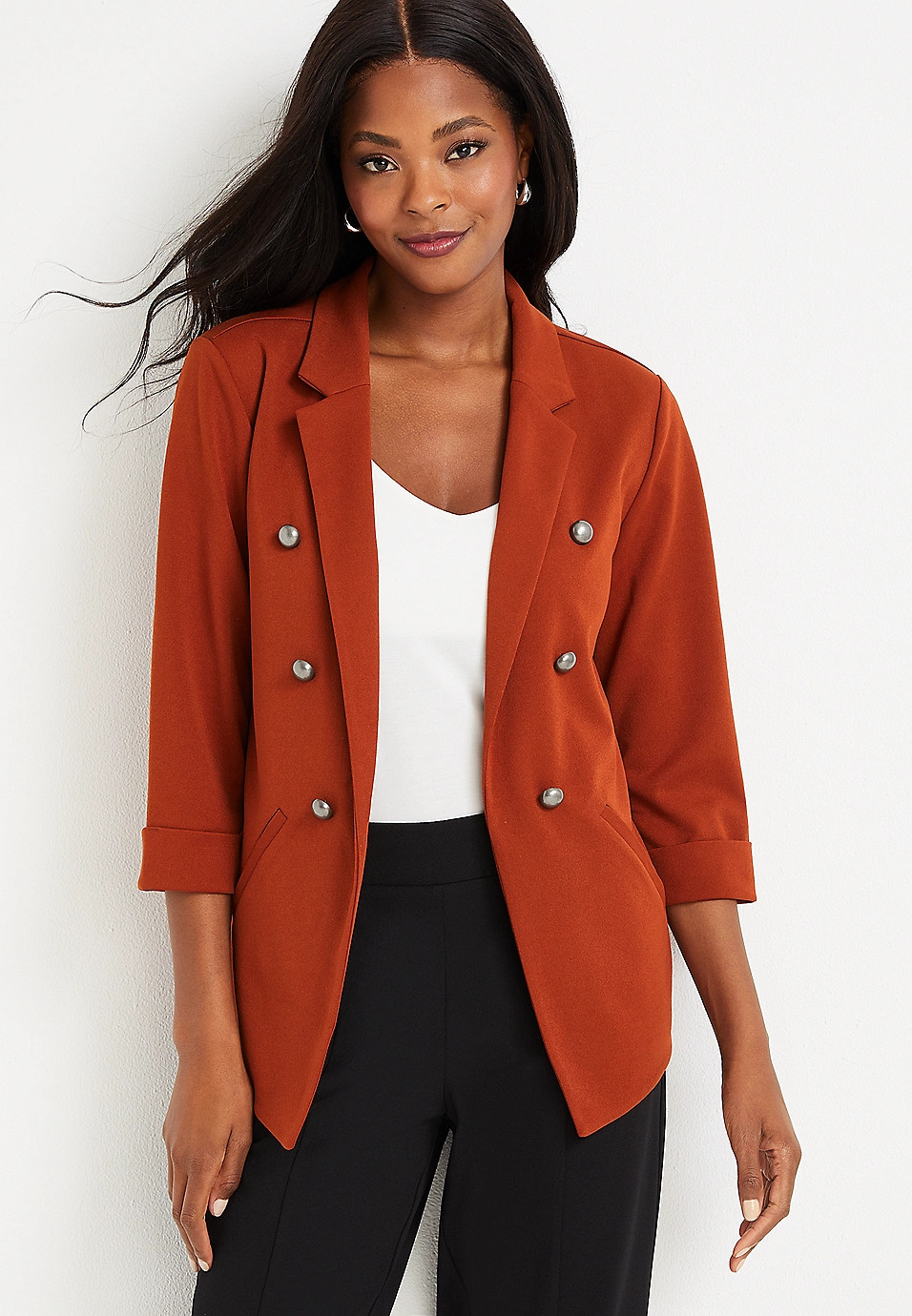 Triple Botton Open Front Blazer | Maurices