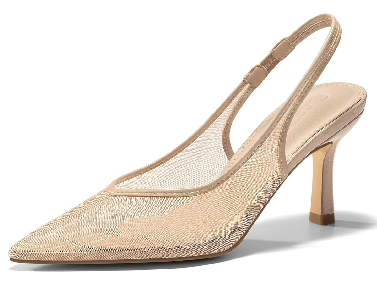 Coutgo Womens Mesh Slingback Kitten Heels Pointed Toe Low Heel Pumps Sexy Dress Shoes | Amazon (US)