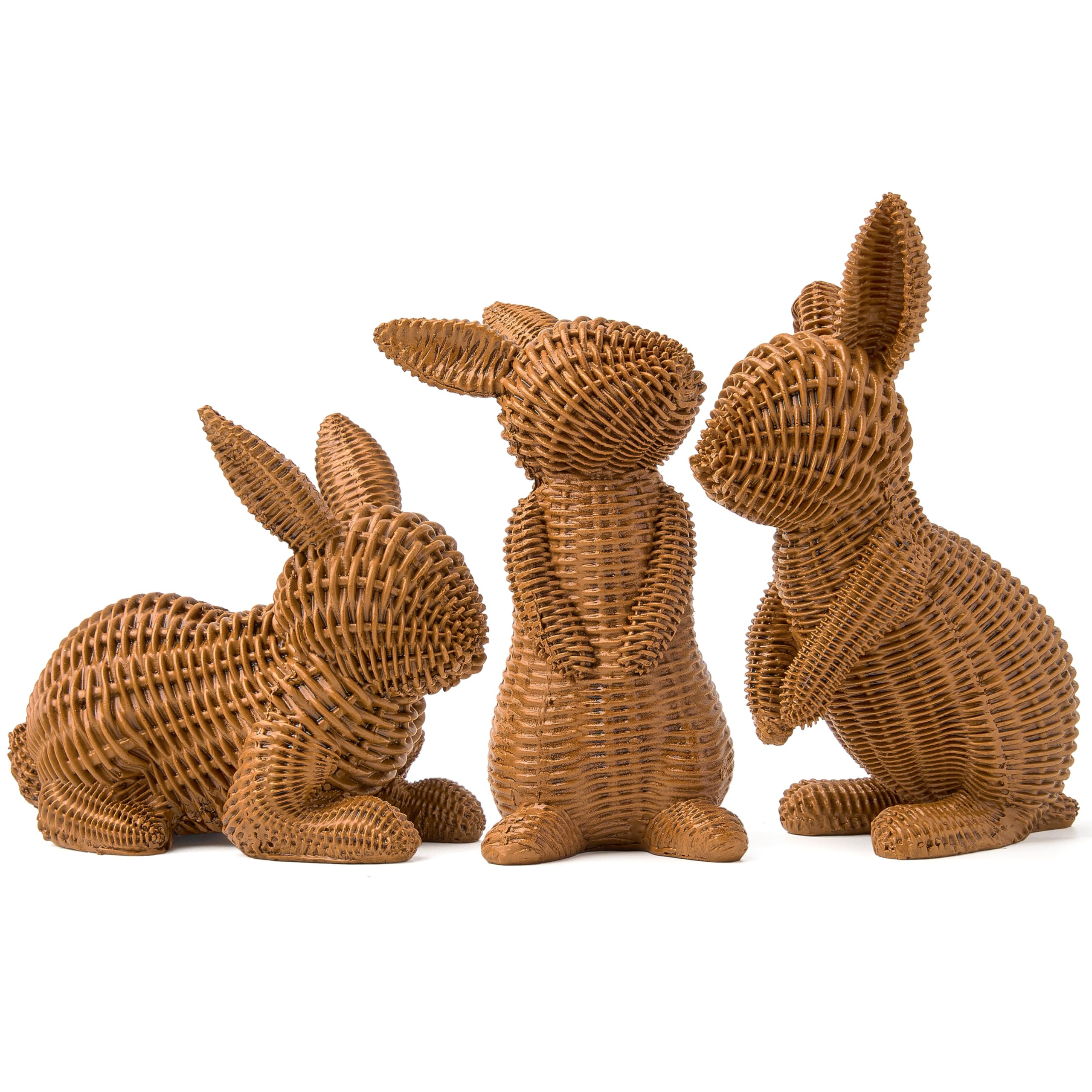 JOYIN 3 PCS Easter Bunny Resin Decorations, Rattan-Look Realistic Bunny Rabbit Figurines for Home... | Amazon (US)