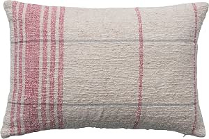 Creative Co-Op 24 Inches Woven Cotton Slub Lumbar Grid Pattern, Natural and Red Pillow | Amazon (US)