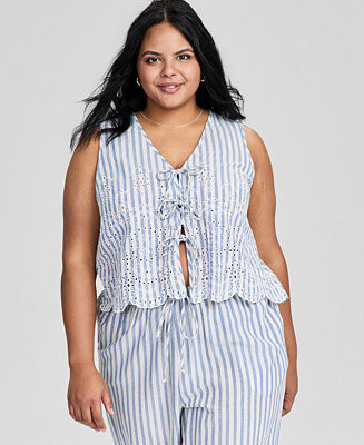 Trendy Plus Cotton Stripe Tie-Front Top, Macy's Exclusive | Macy's