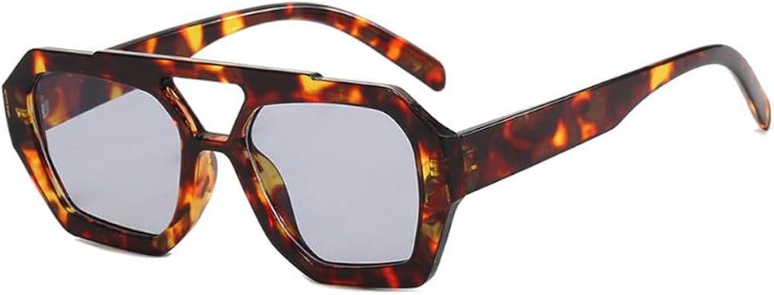 BAODAREN Trendy Aviator Sunglasses for Women Men Hexagonal Square Thick Frame Double Bridge Sun G... | Amazon (US)