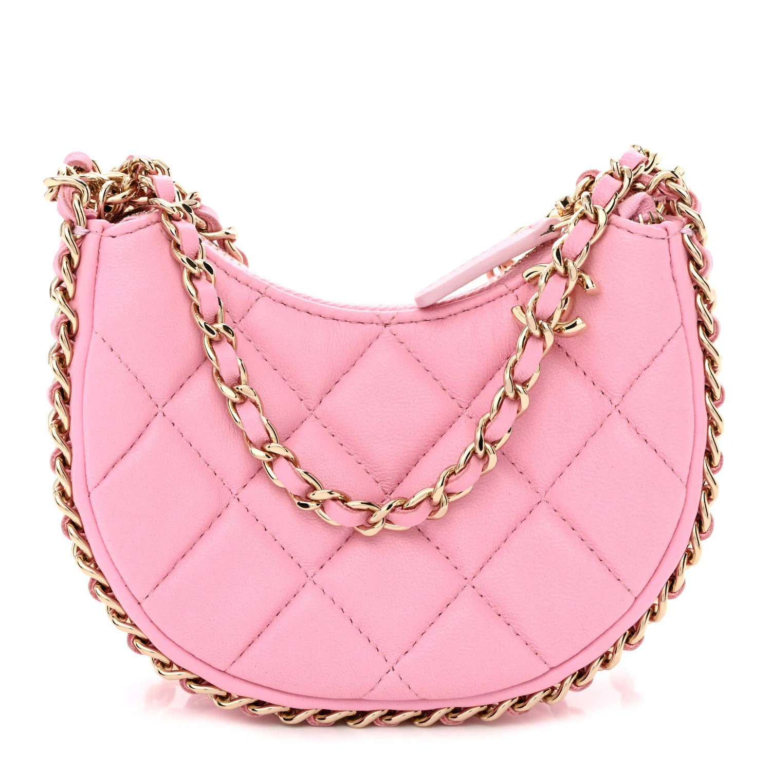 Lambskin Quilted Mini Chain Around Hobo Pink | FASHIONPHILE (US)