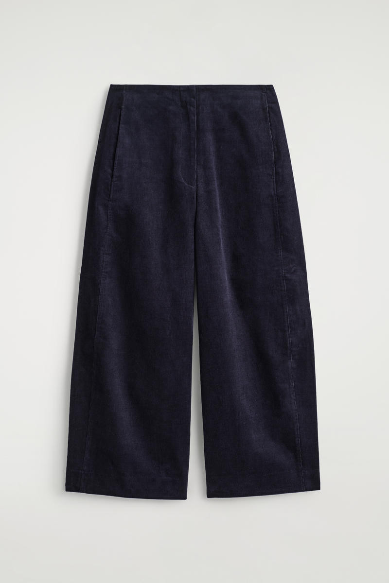Corduroy Barrel-Leg Trousers in Navy | COS UK