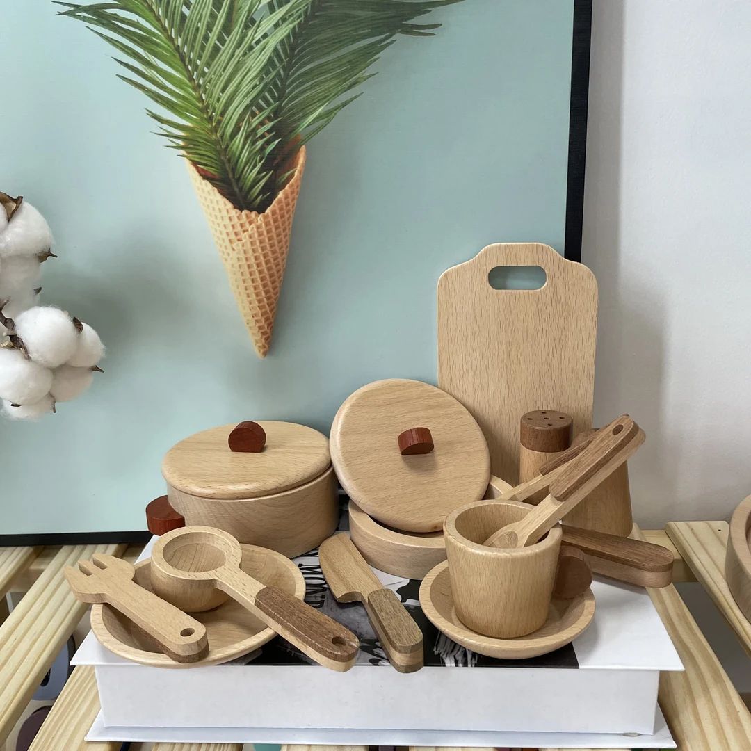 Wood Pots Pans Toys-Wooden Kitchen Set Toy ,Wooden play kitchen Accessories, Pretend Play Kitchen... | Etsy (US)