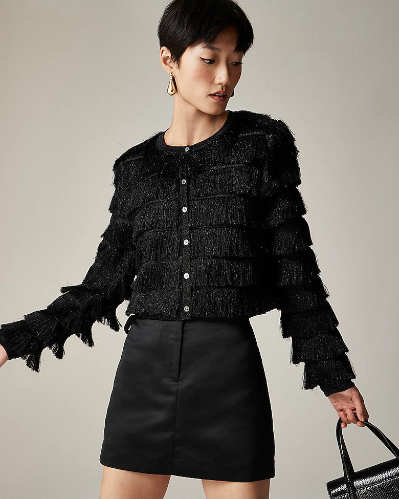 Fringe cardigan sweater in metallic yarn | J. Crew US