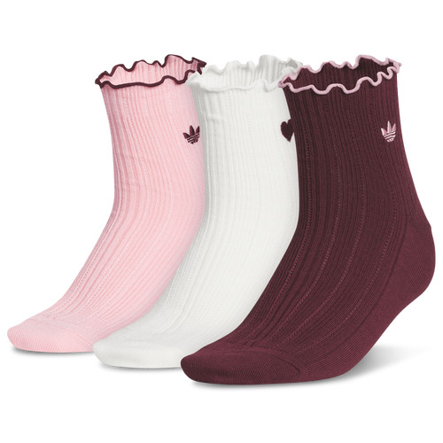 Youth adidas adidas Originals Vday Ruffle Quarter Socks - Youth Pink Spark/Shadow Red/Off White Size M | Kids Foot Locker (US)