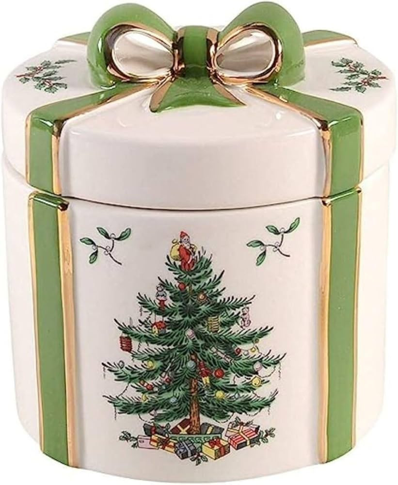 Spode Christmas Tree Gift Box Figurine, 5" Christmas Centerpiece with Green Ribbon & Gold Trim - ... | Amazon (US)