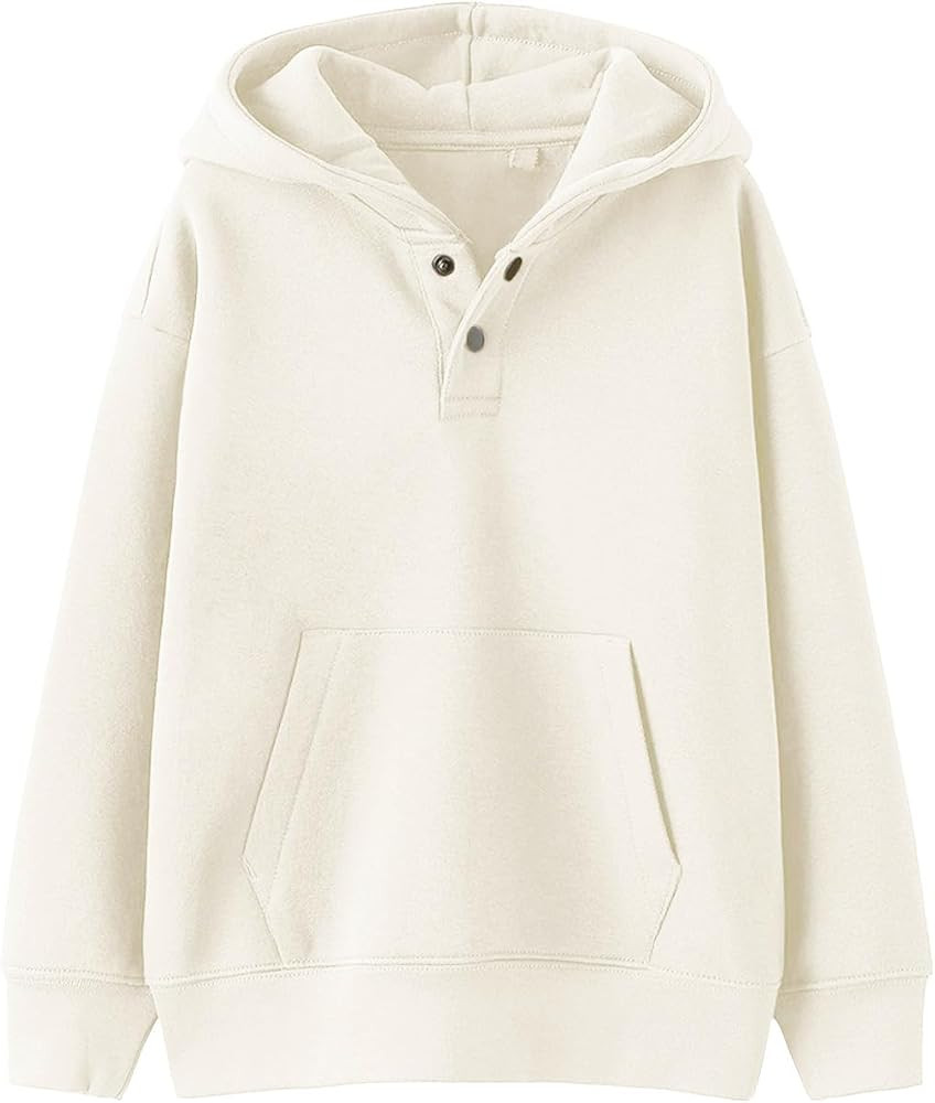 Haloumoning Boys Fleece Lined Hoodies Kids Snap Button Hooded Pullover Sweatshirts with Kangaroo ... | Amazon (US)