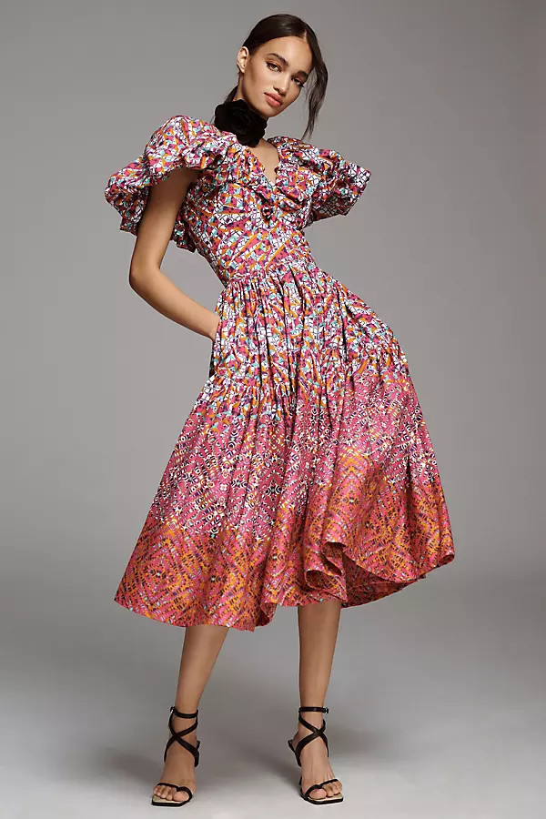 SIKA Lupita V-Neck Ruffle-Sleeve Dress By SIKA in Assorted Size 4 | Anthropologie (US)