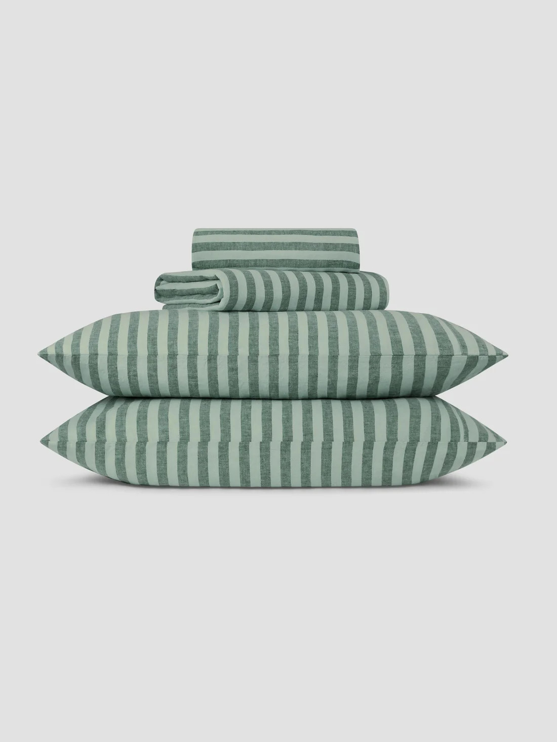 Pine Green Pembroke Stripe Linen Blend Pillowcase (Pair) | Piglet