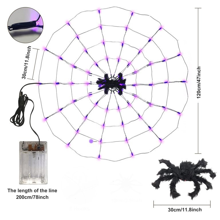 Melliful Halloween Spider Web Light with Black Spider, Purple 3.93 FT 8 Mode 70 LED Spider Web Li... | Walmart (US)