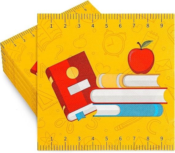 Whaline 80 Pack Back to School Paper Napkins 6.5 x 6.5 Inch Ruler Scales Book Apple Prints Paper ... | Amazon (US)