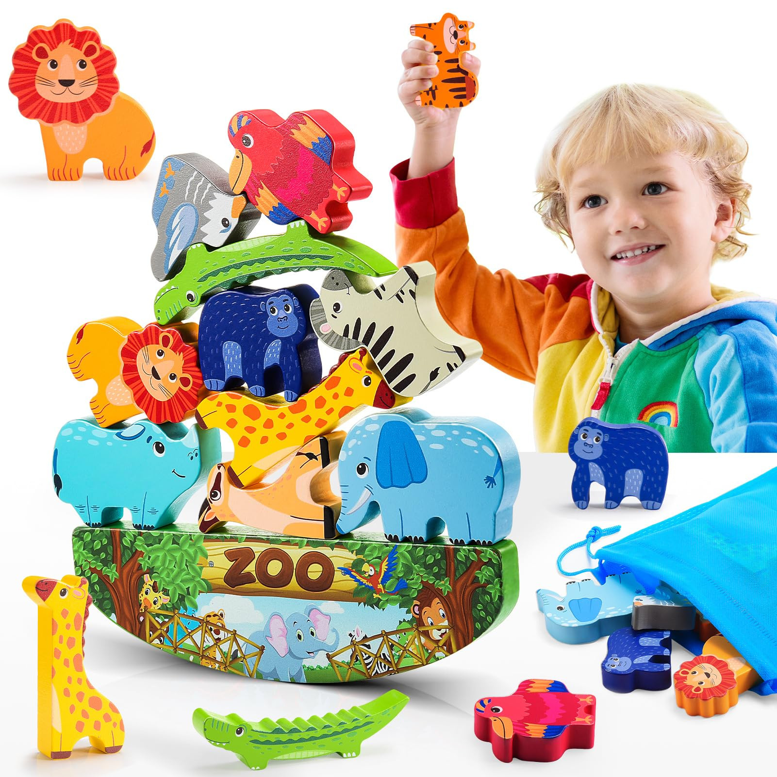 Animals Montessori Toddler Toys 2 3 4 5 6 7 Year Old Boys Girls Wooden Animal Blocks Stacking Toy... | Amazon (US)