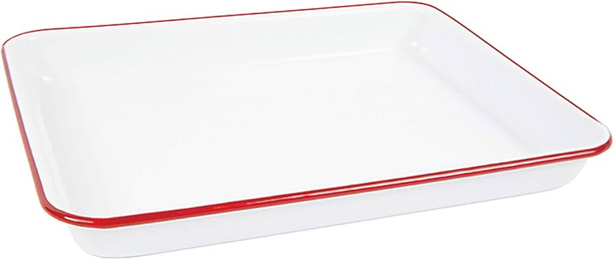 Enamelware Small Rectangular Tray, 11.25 x 9 inches, Vintage White/Red (Single) | Amazon (US)