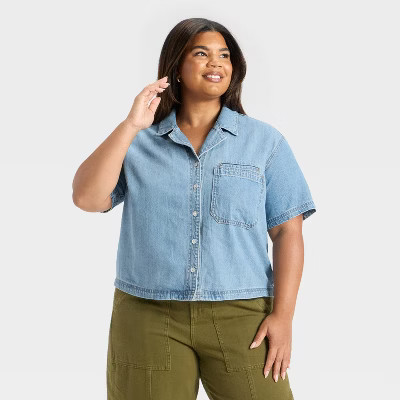 Women's Short Sleeve Button-Down Denim Shirt - Universal Thread™ | Target
