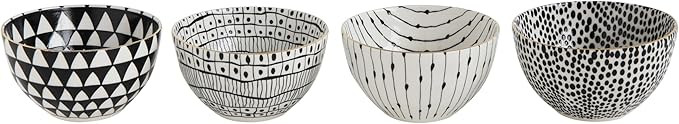 Creative Co-Op White & Black Varying (Set of 4 Designs) Bowls, L x W x H, Multicolor | Amazon (US)