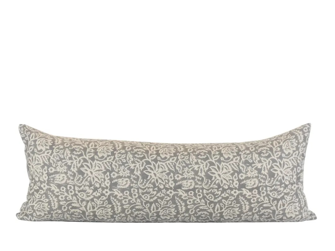 SHARON LONG LUMBAR Hand Block Printed Floral Linen Pillow, Fall Pillow, Spring Pillow, Pattern Pi... | Etsy (US)